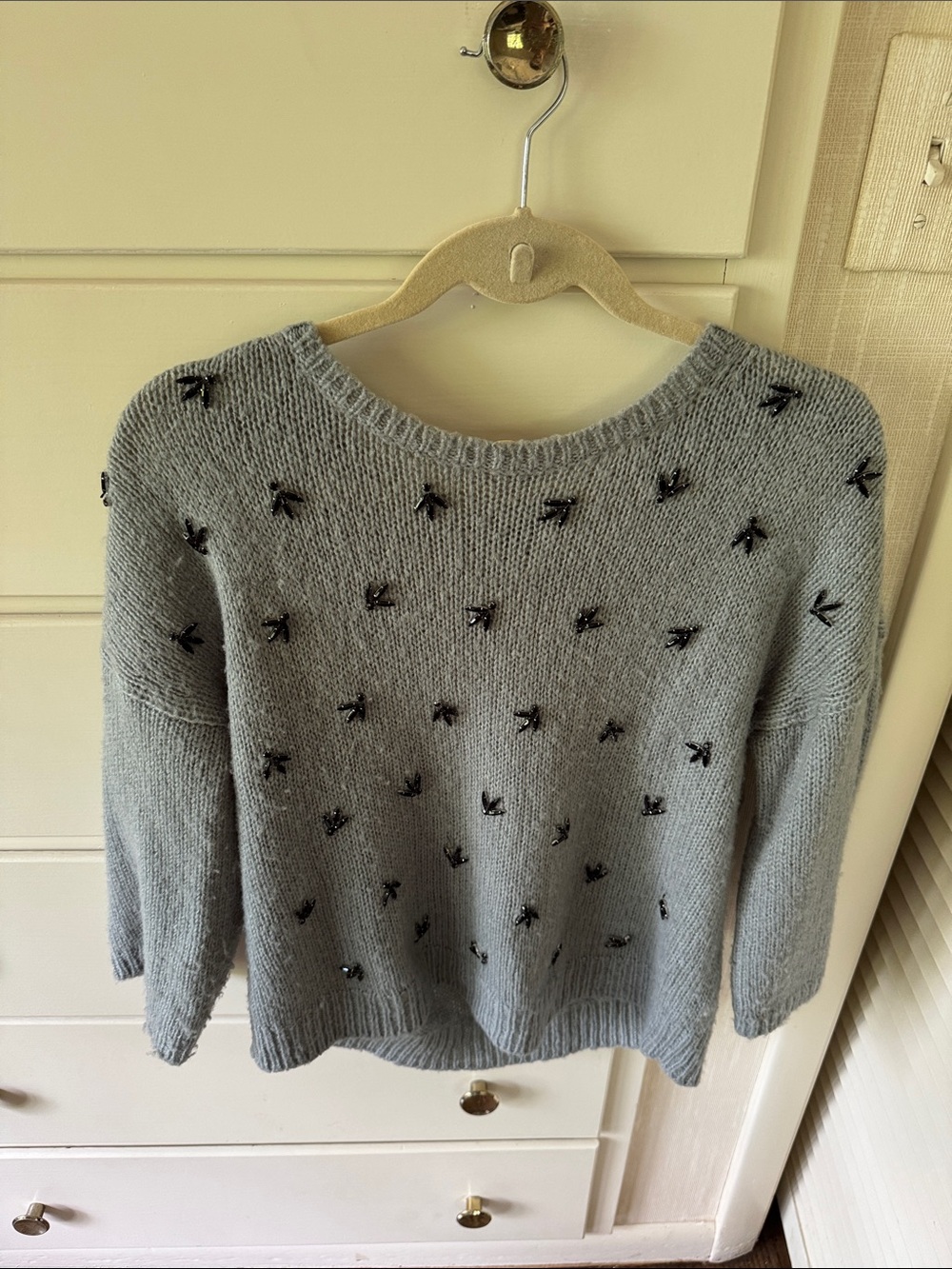 Ann Taylor Loft Gray Embellished Crewneck Women's Sweater